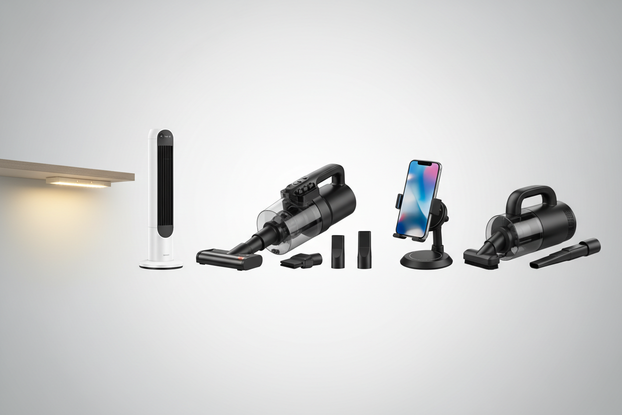 Smart Home Electronics Including Vacuum Cleaner, Phone Stand and Modern Gadgets